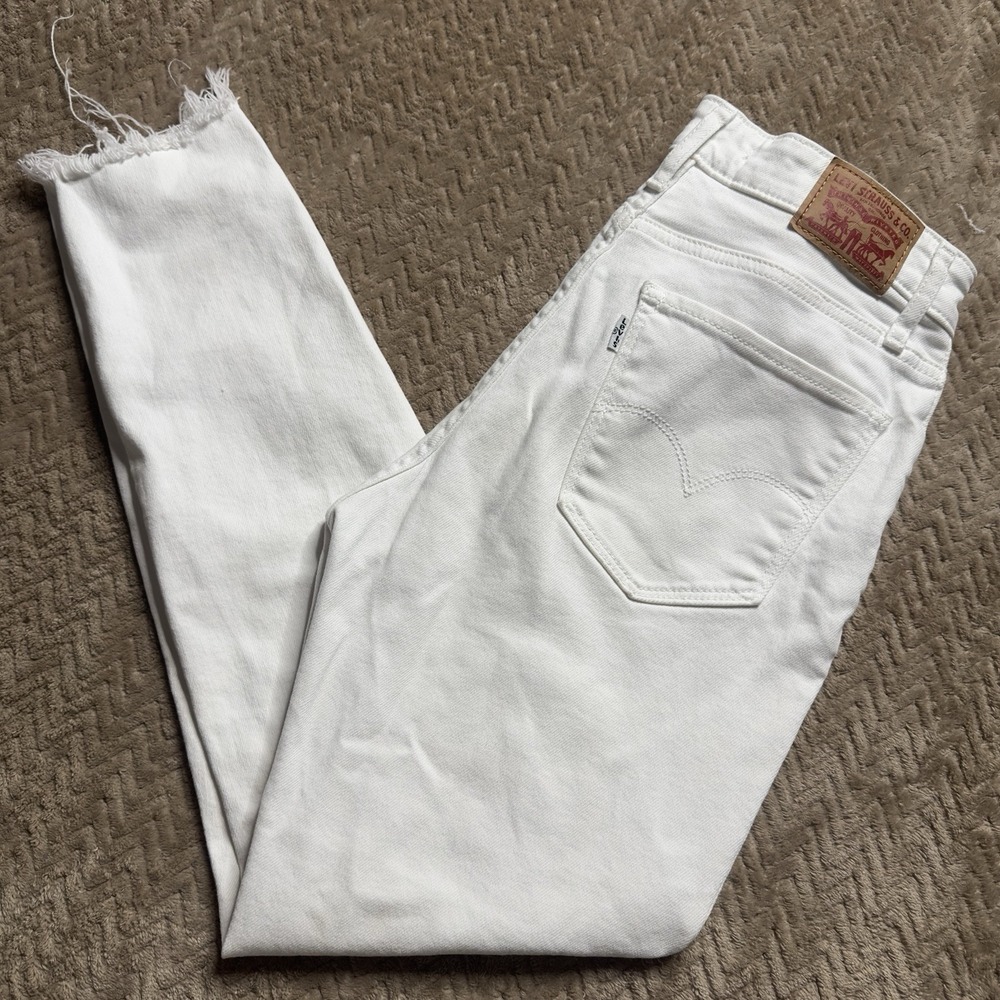 Levis 721 High Rise Skinny Ankle Jeans Womens 27 White Stretch Raw Hem - Picture 2 of 7